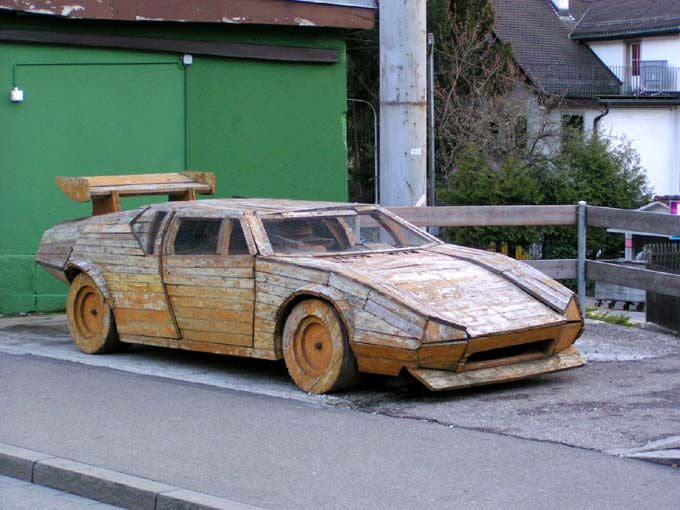 car in wood