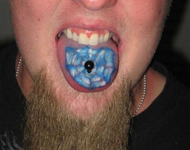 A funny tongue tattoo with a piercing